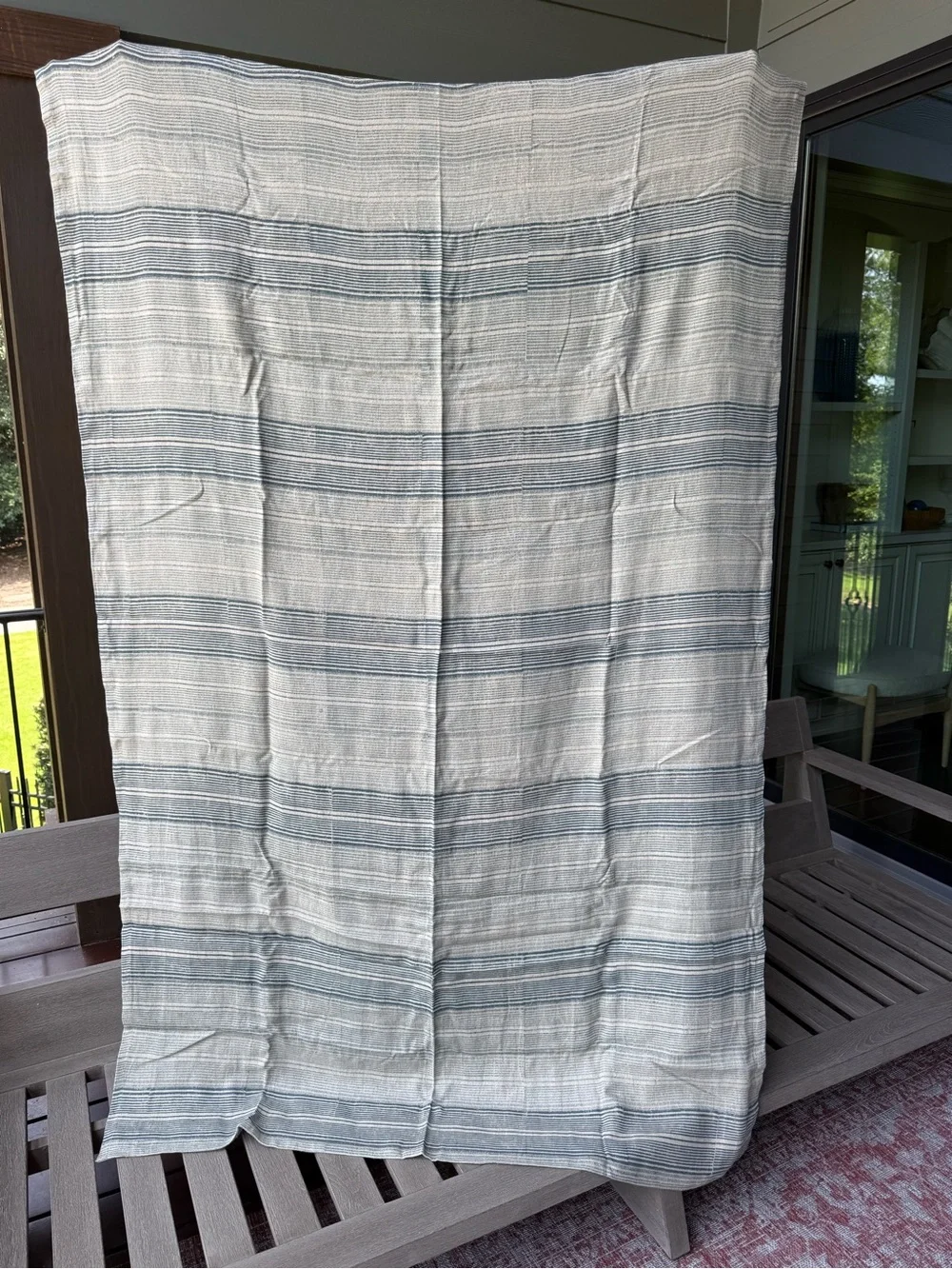 New🌟Terrain-Tuscan Stripe Linen Tablecloth-Blue Stripe
